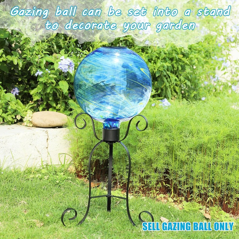 VCUTEKA Solar Gazing Ball, Glass Gazing Balls Sphere with Solar Light for Garden Lawn Outdoor Ornament Yard Decorative, Blue Swirl, 10" - Image 4